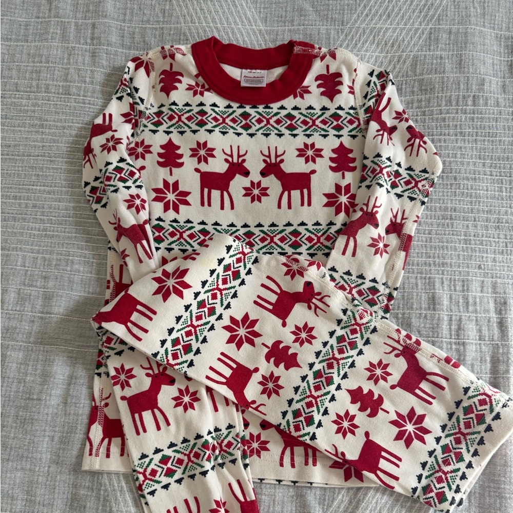 Hanna Andersson Deer Dear Red and Cream Reindeer Pajama Set